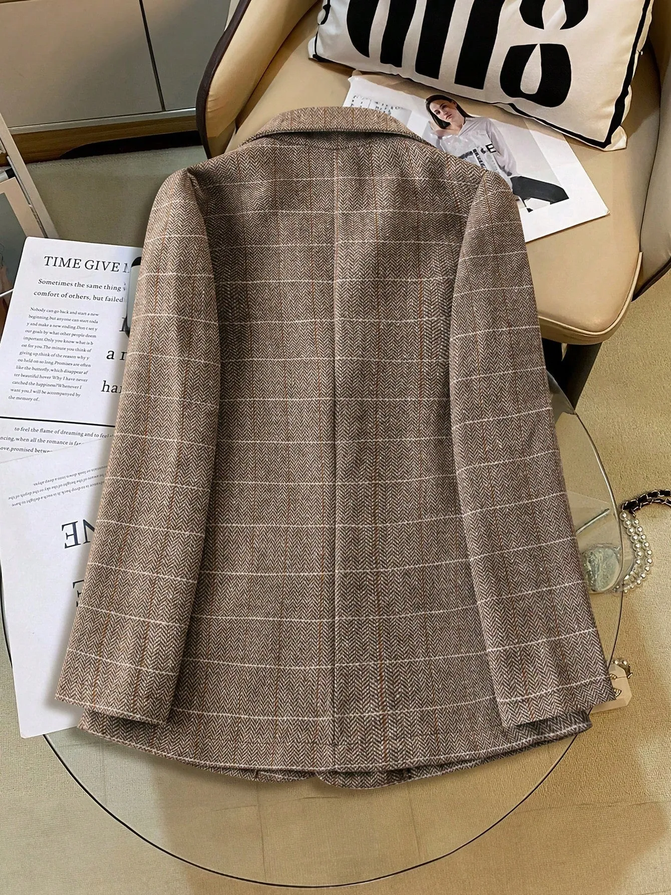 Chaqueta de Negocios de Manga Larga a Cuadros