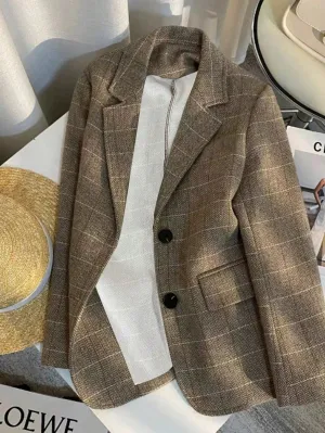 Chaqueta de Negocios de Manga Larga a Cuadros