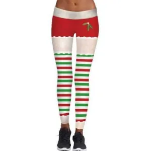 Christmas Striped Berry Print Skinny Leggings - Xl