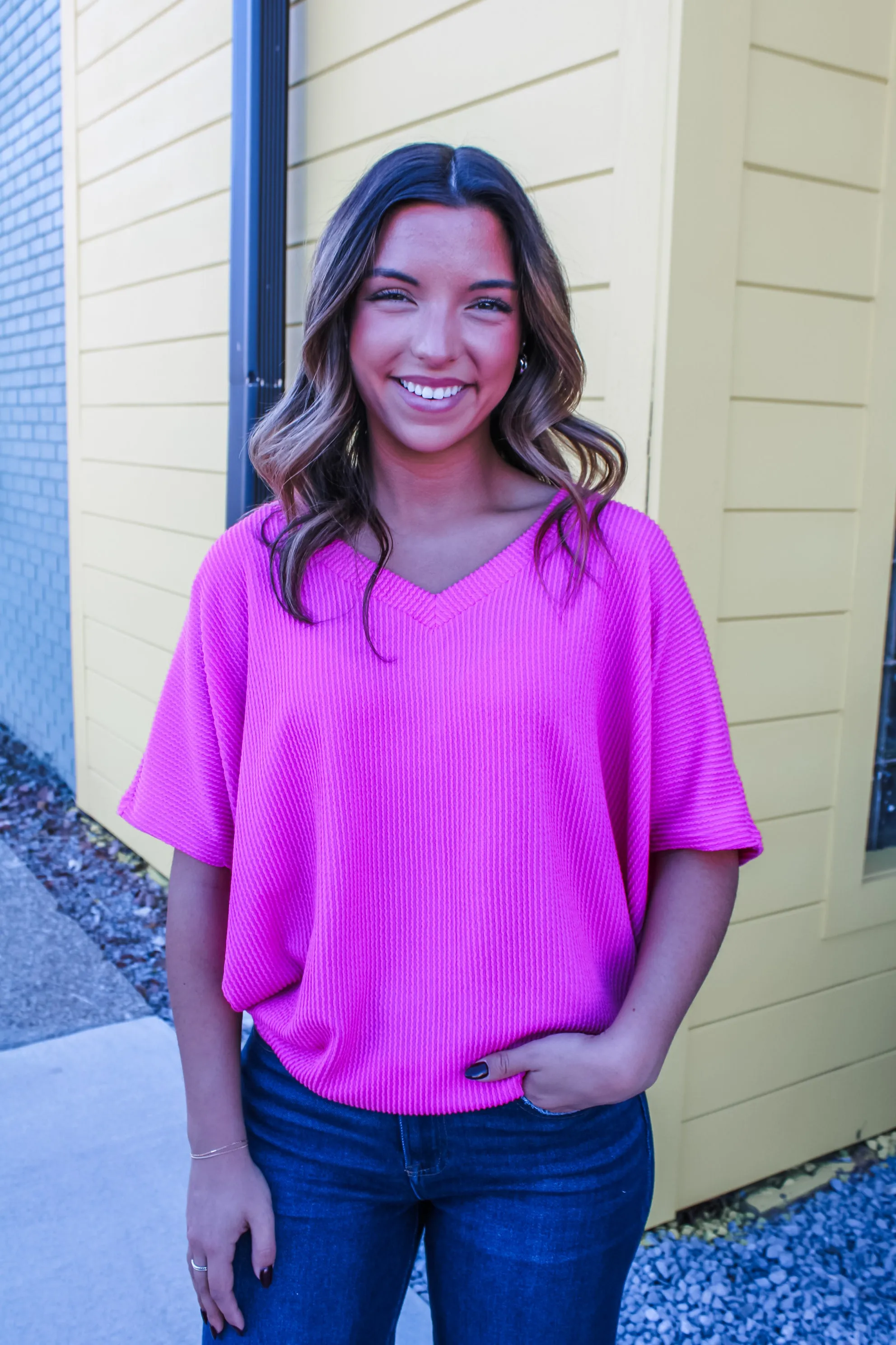 Color Crush V-Neck • Fuchsia