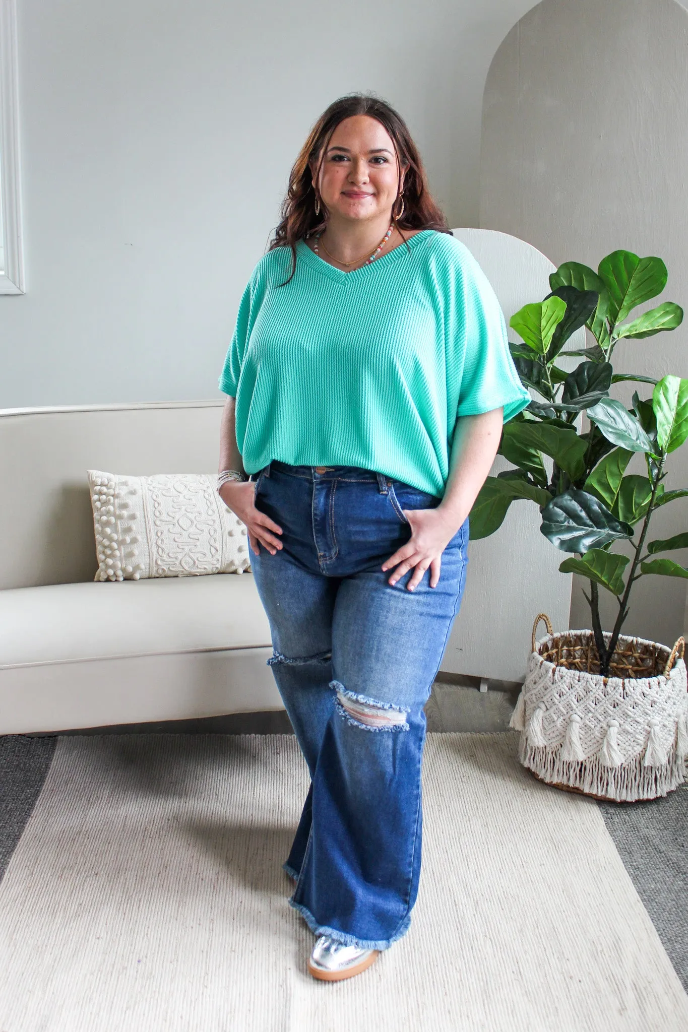 Color Crush V-Neck • Seafoam -  PLUS