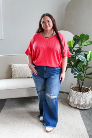 Color Crush V-Neck • Tomato Red - PLUS