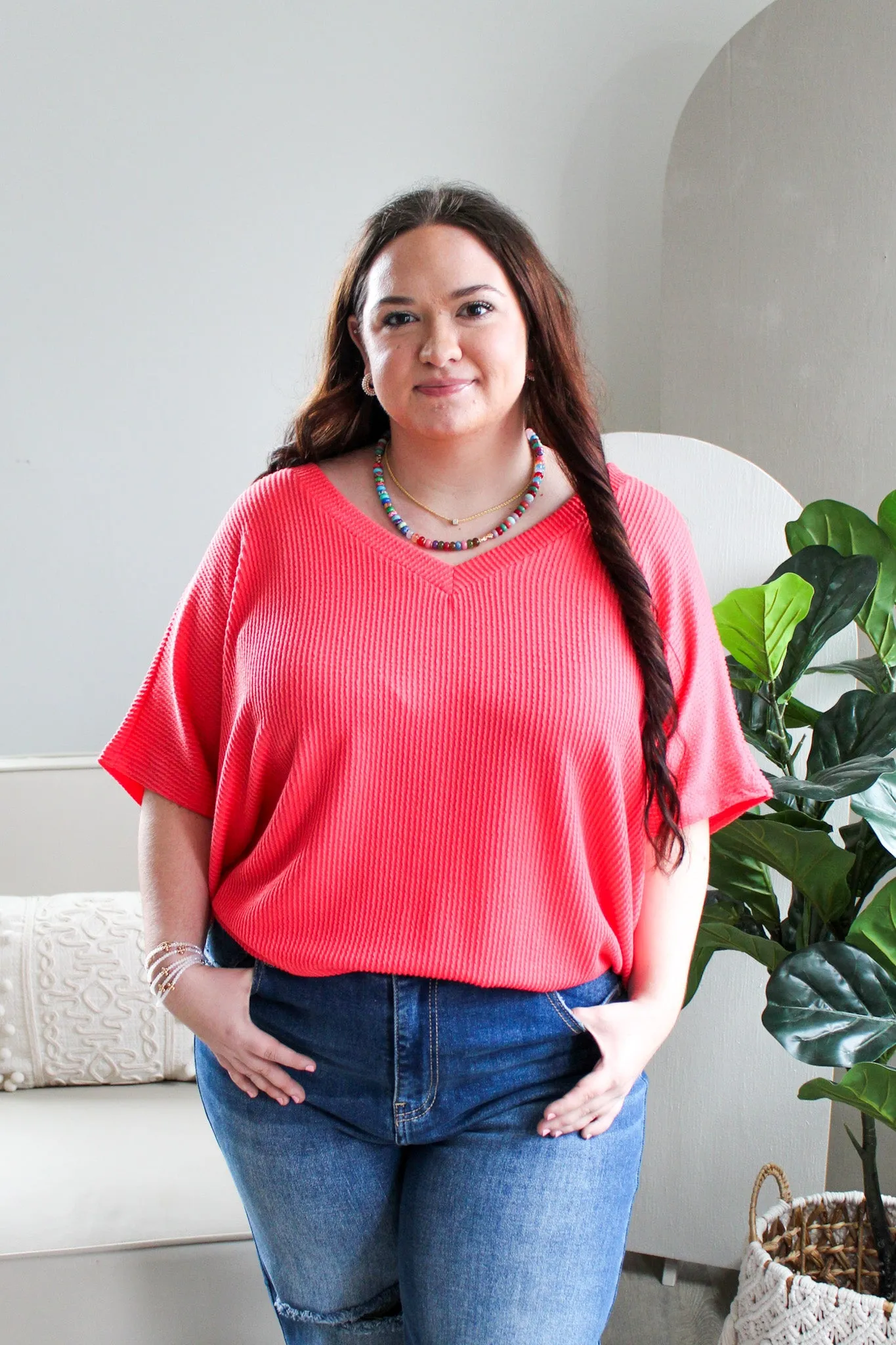 Color Crush V-Neck • Tomato Red - PLUS