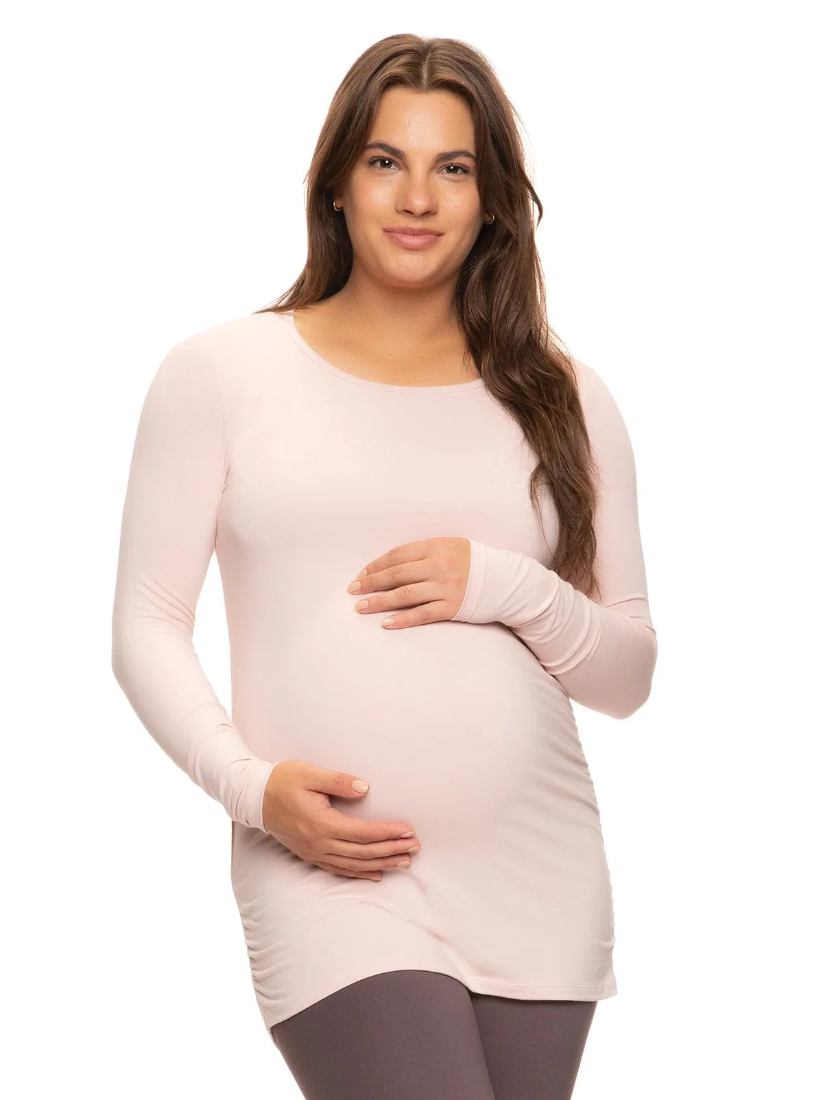 Cotton Modal Maternity Side Shirred L/S Crewneck Shirt