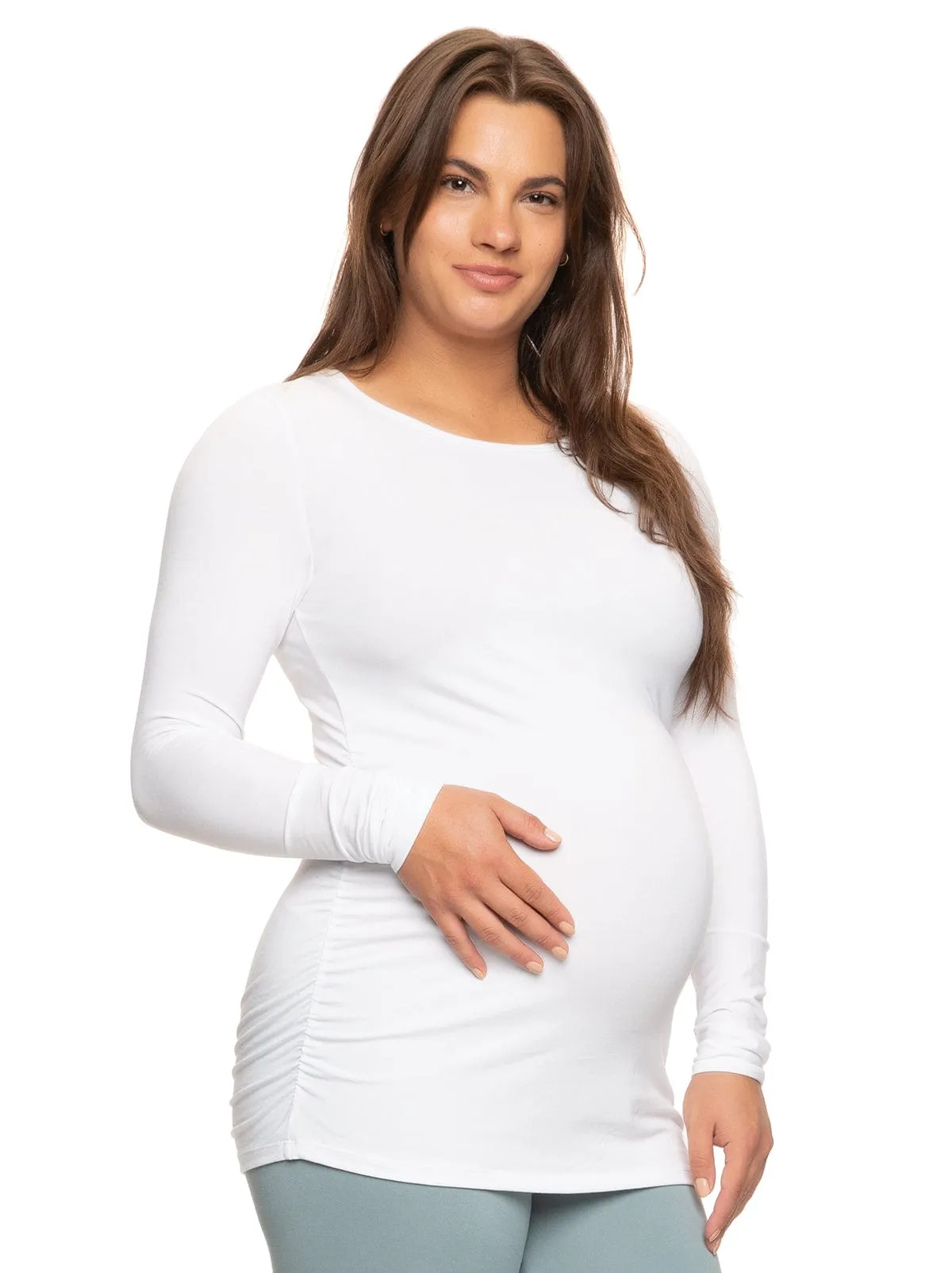Cotton Modal Maternity Side Shirred L/S Crewneck Shirt