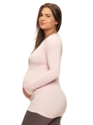 Cotton Modal Maternity Side Shirred L/S Crewneck Shirt