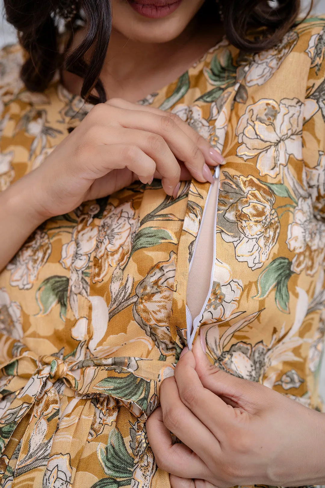 Cream Printed Maternity Dress For Women