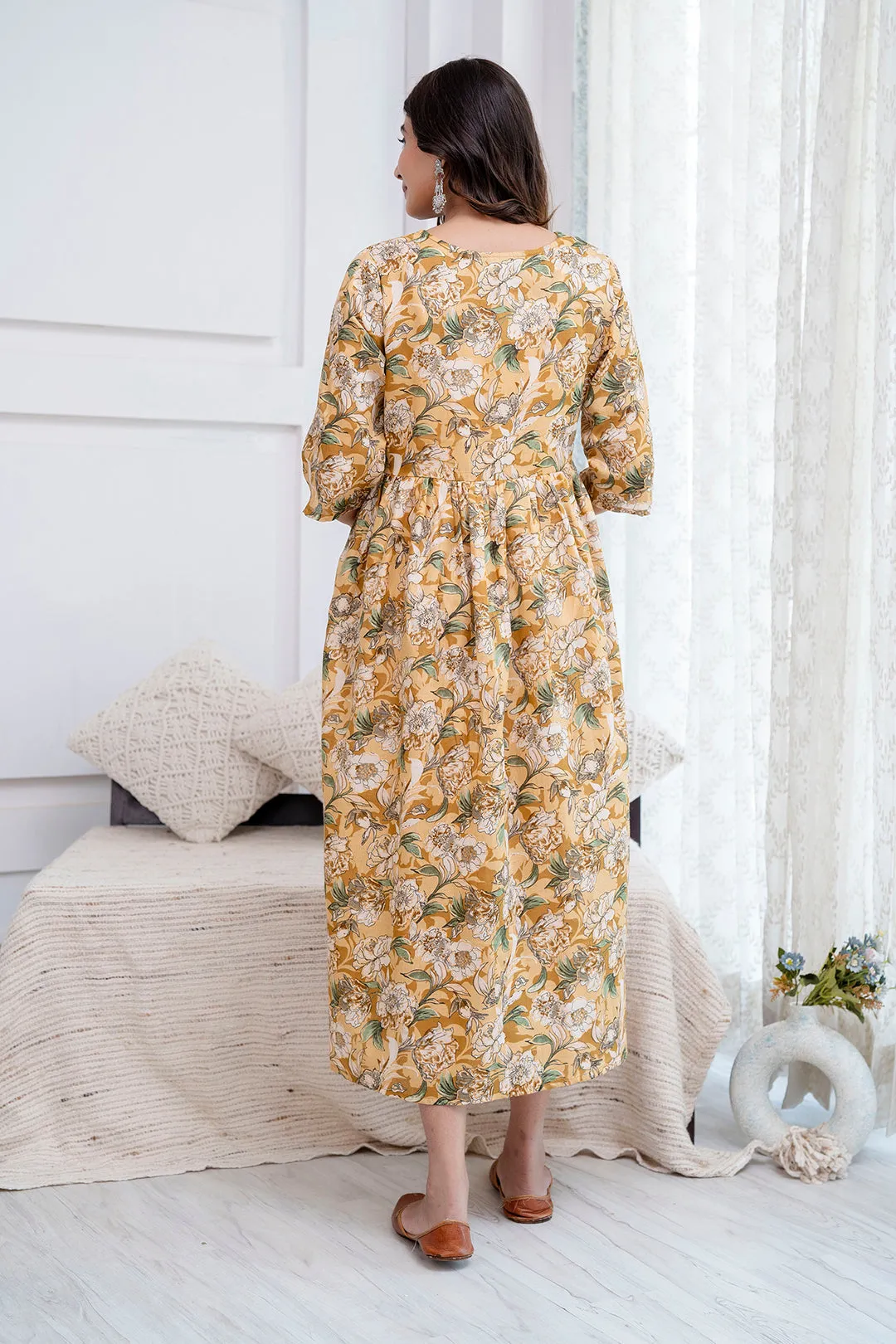 Cream Printed Maternity Dress For Women