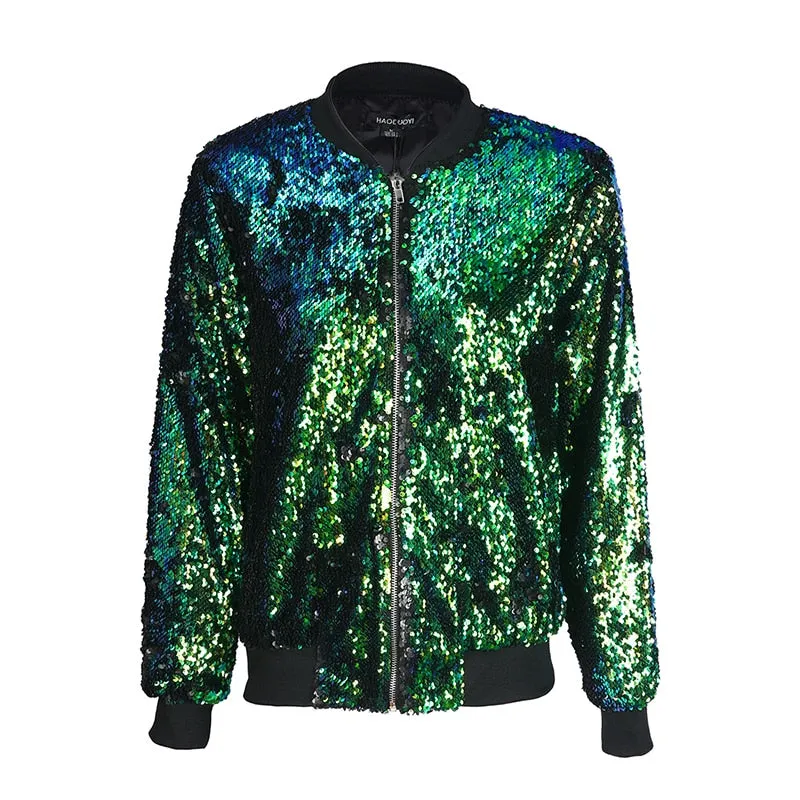 Delia Sequin Bomber Jacket