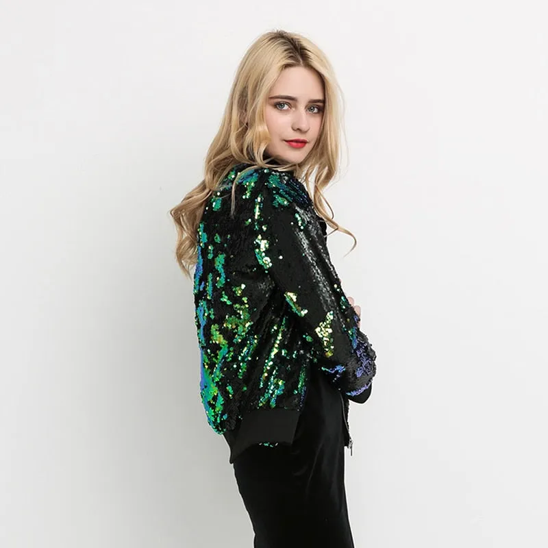 Delia Sequin Bomber Jacket