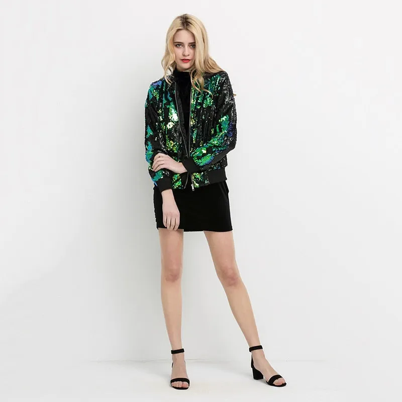 Delia Sequin Bomber Jacket