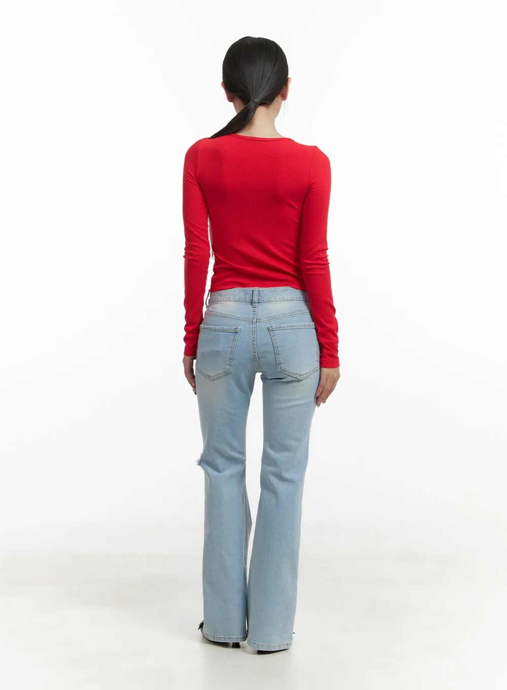 Distressed Bootcut Jeans CY403