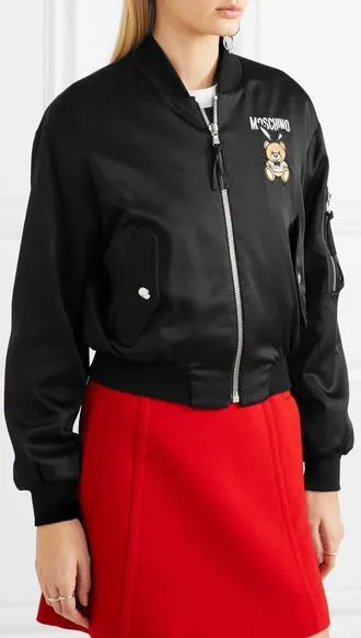 Embroidered Satin Bomber Jacket