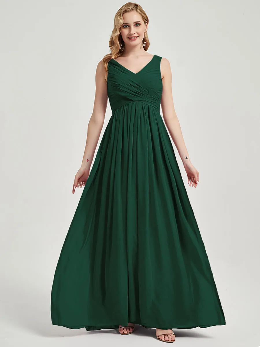 Emerald Green V-Neck Backless Maxi Chiffon Empire Bridesmaid Dress