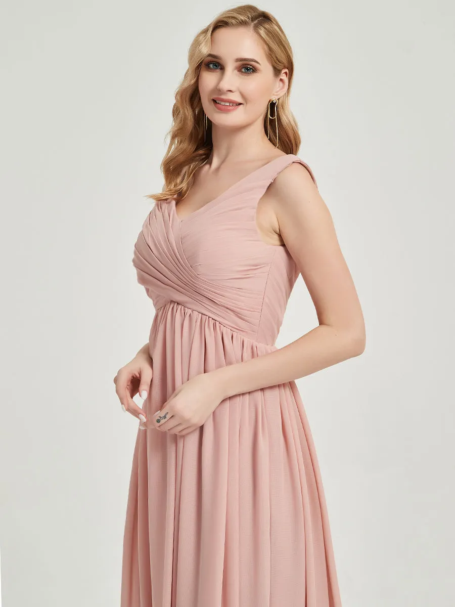 Emerald Green V-Neck Backless Maxi Chiffon Empire Bridesmaid Dress