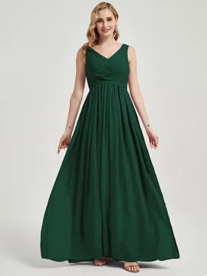 Emerald Green V-Neck Backless Maxi Chiffon Empire Bridesmaid Dress