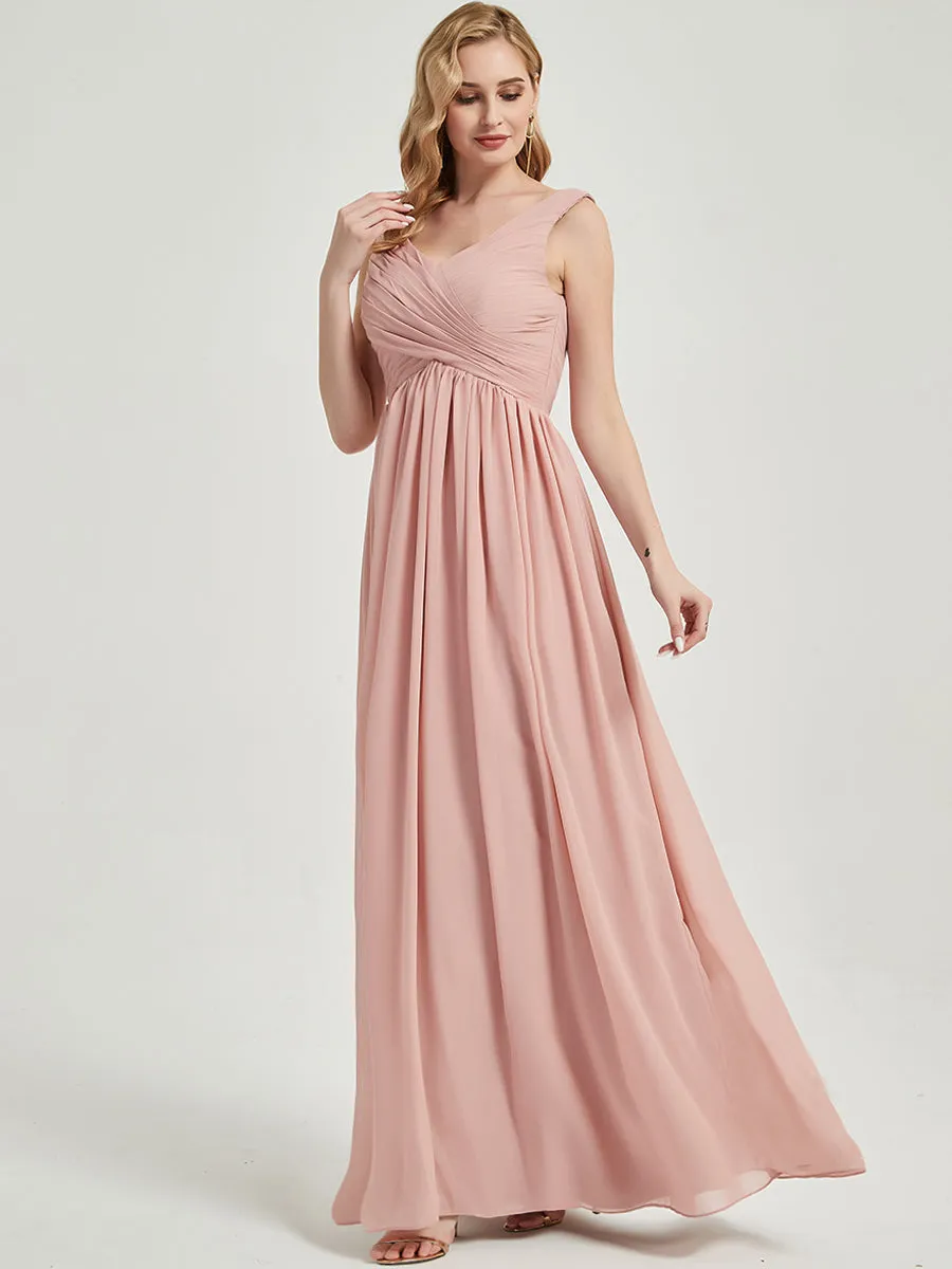 Emerald Green V-Neck Backless Maxi Chiffon Empire Bridesmaid Dress