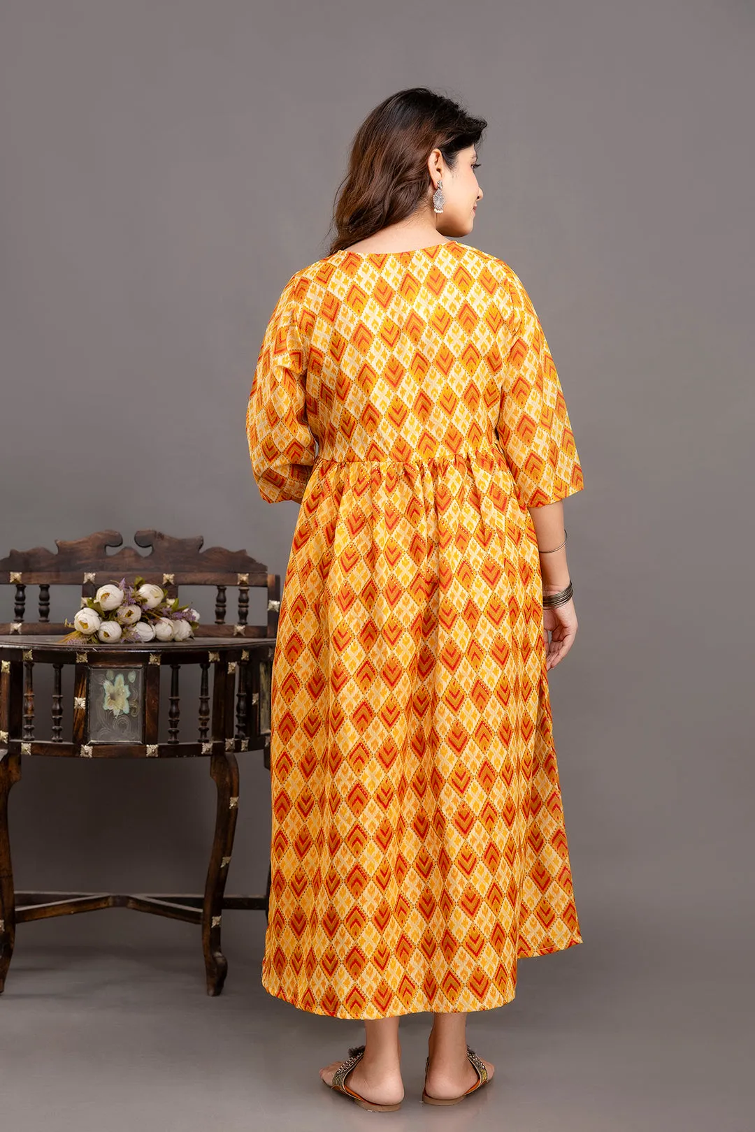 Fab Yellow Printed Maternity Dress For Women