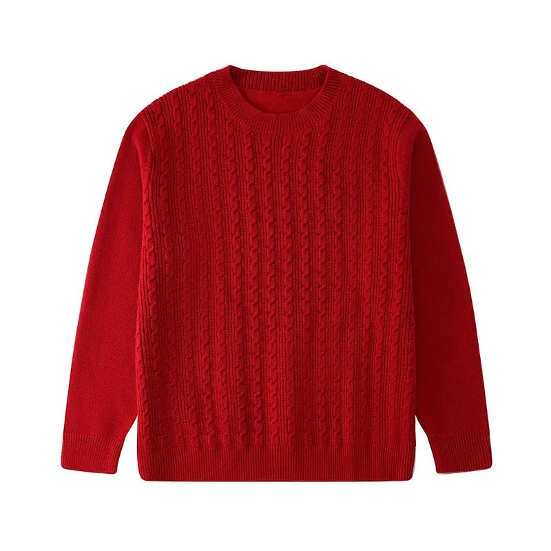 Family Matching Red Cable Knit Cardigans – Elegant Heart-Button Design