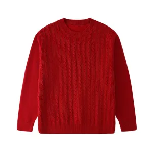 Family Matching Red Cable Knit Cardigans – Elegant Heart-Button Design