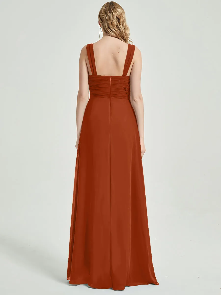 [Final Sale] Burnt Orange Sweetheart Straps A-Line Maxi Chiffon Bridesmaid Dresses