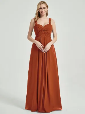 [Final Sale] Burnt Orange Sweetheart Straps A-Line Maxi Chiffon Bridesmaid Dresses