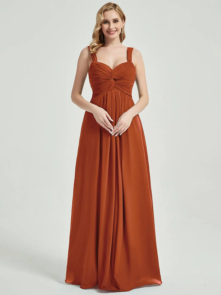 [Final Sale] Burnt Orange Sweetheart Straps A-Line Maxi Chiffon Bridesmaid Dresses