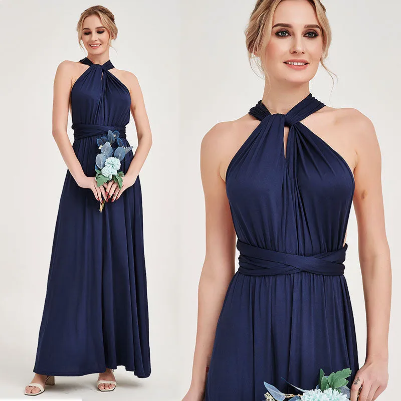 [Final Sale] Navy Blue Infinity Wrap Maxi Bridesmaid Dress