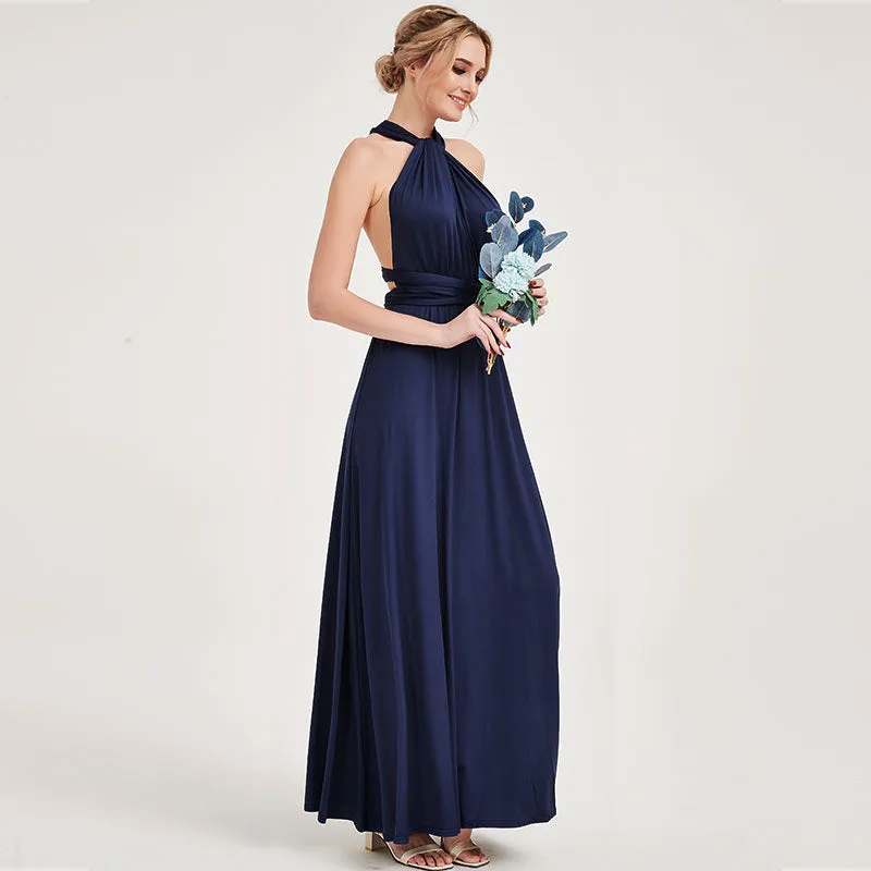 [Final Sale] Navy Blue Infinity Wrap Maxi Bridesmaid Dress