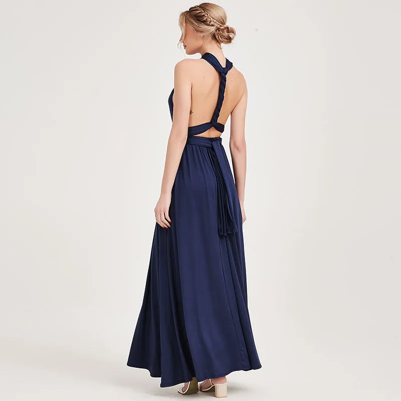 [Final Sale] Navy Blue Infinity Wrap Maxi Bridesmaid Dress