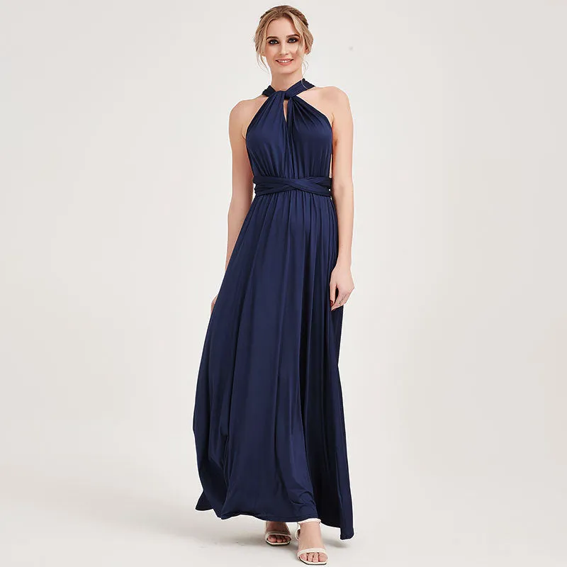 [Final Sale] Navy Blue Infinity Wrap Maxi Bridesmaid Dress