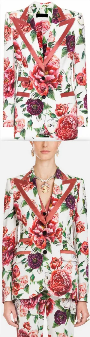Floral Peony Print Blazer Cady Jacket
