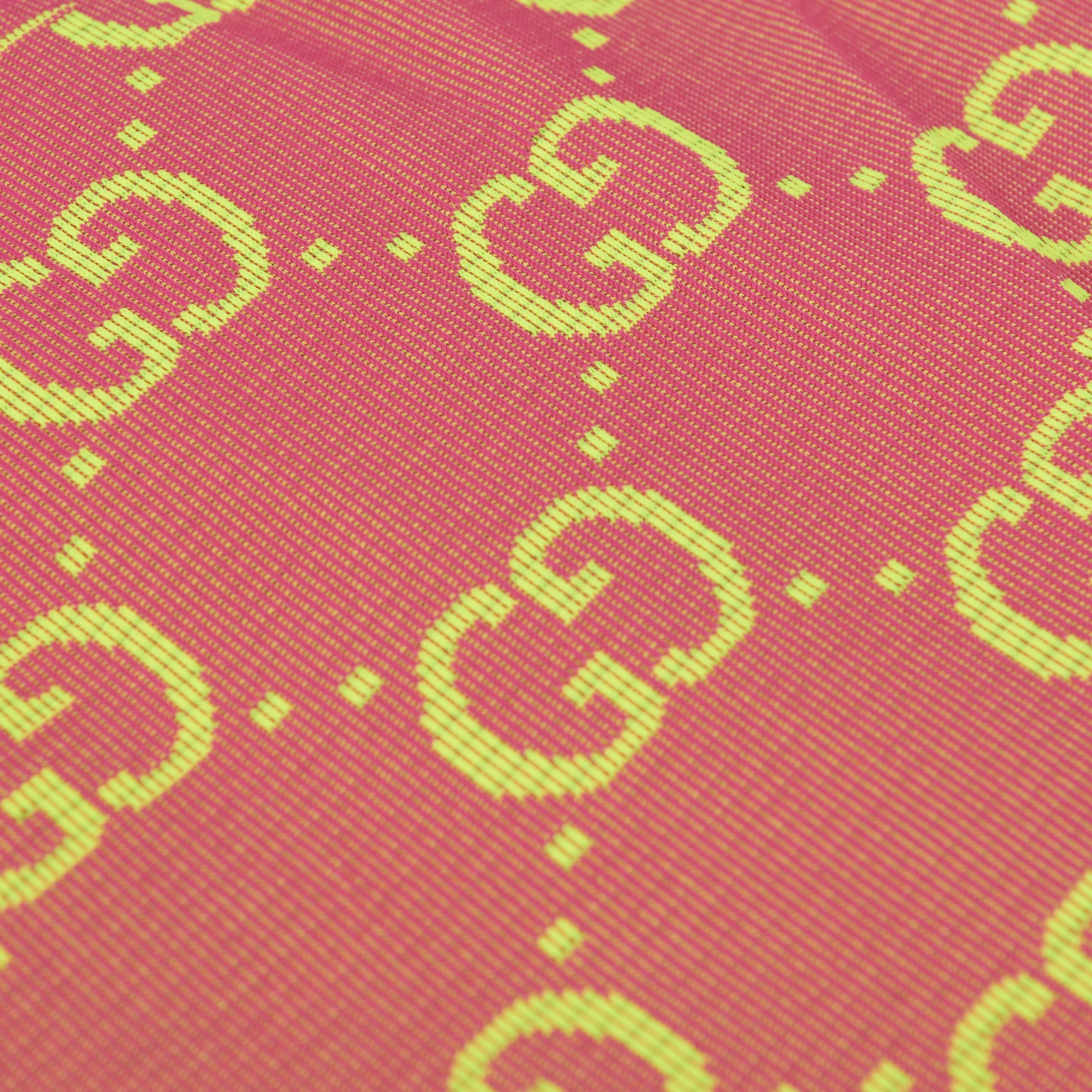 GG Jacquard Tubular Jersey Leggings In Fuchsia/Fluorescent Yellow