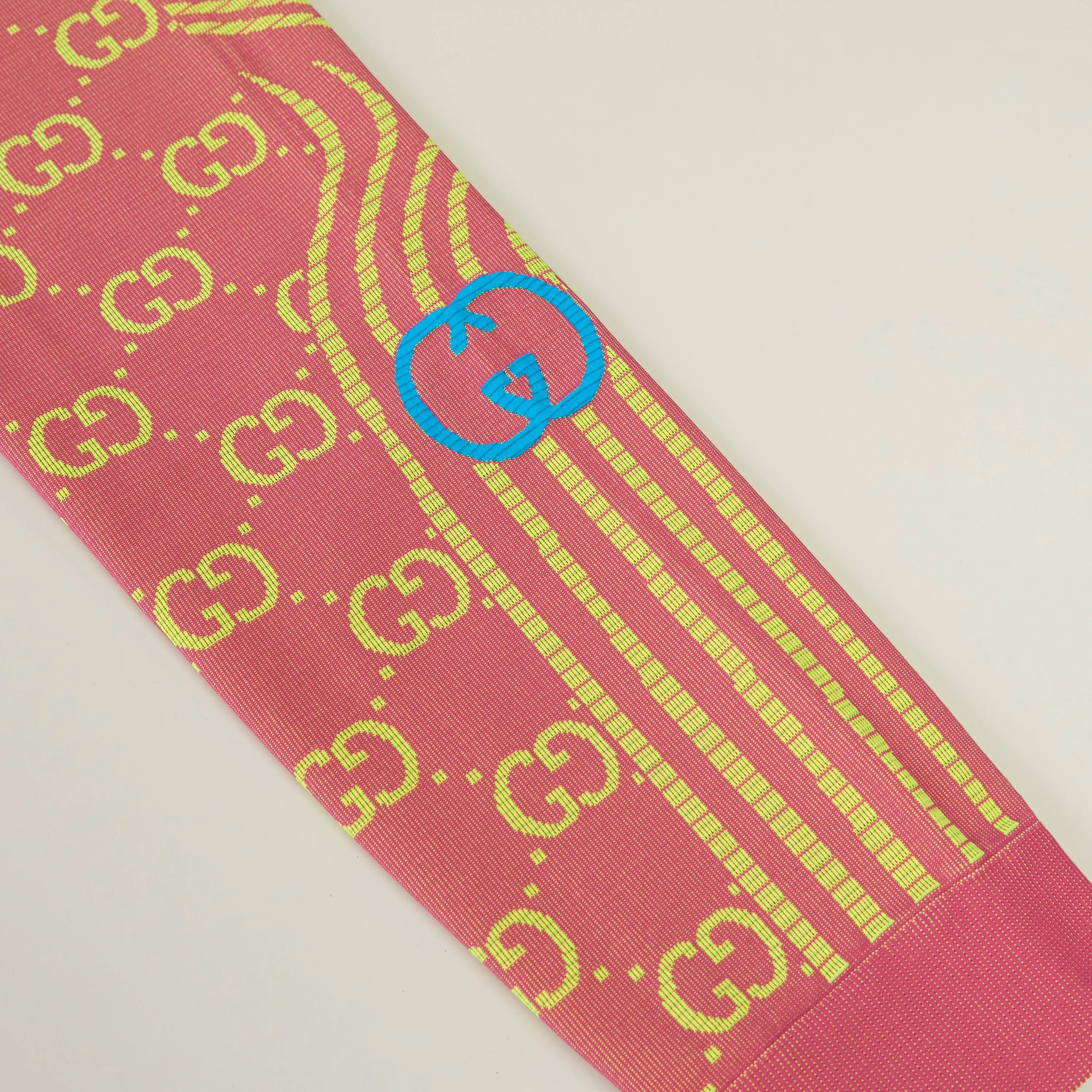 GG Jacquard Tubular Jersey Leggings In Fuchsia/Fluorescent Yellow