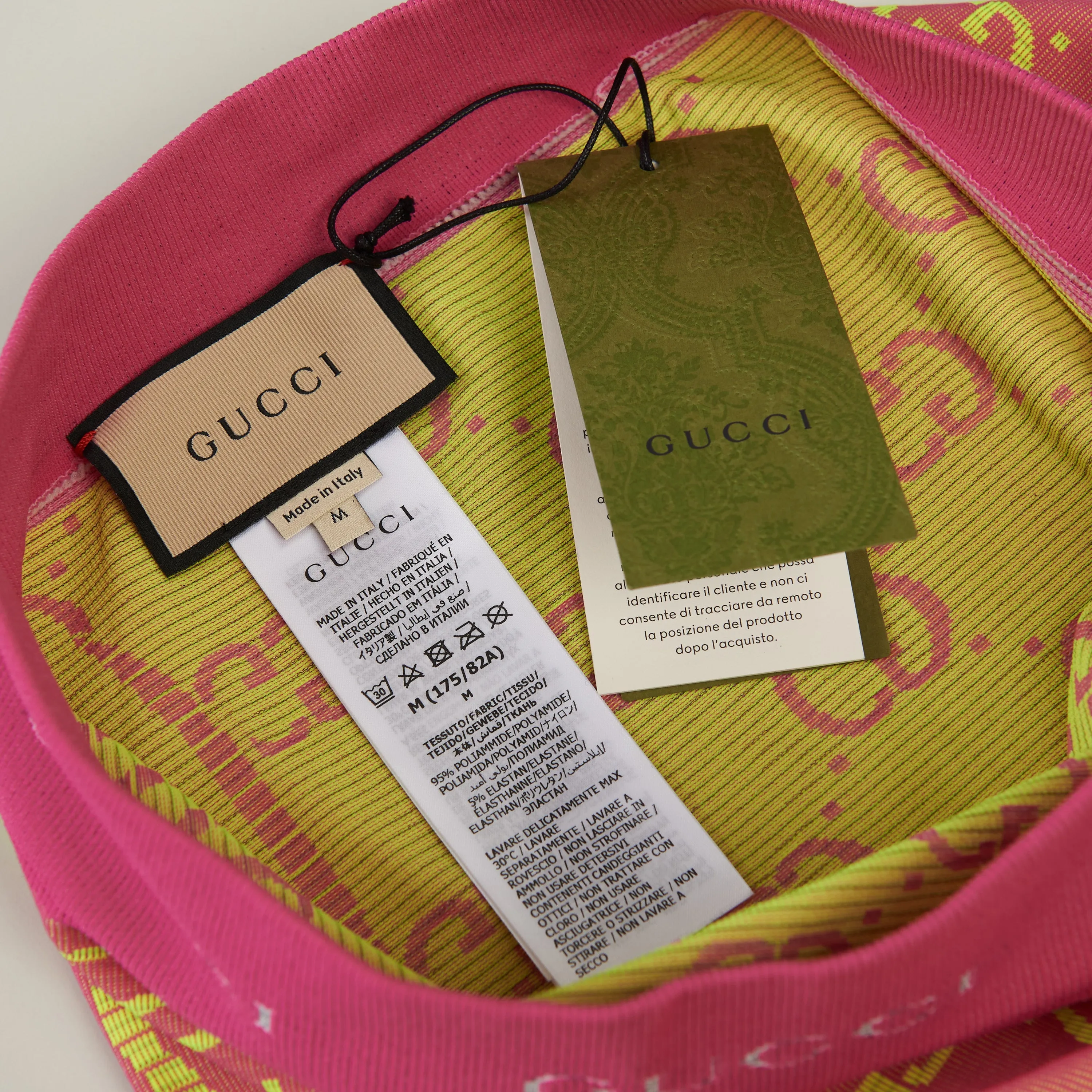 GG Jacquard Tubular Jersey Leggings In Fuchsia/Fluorescent Yellow