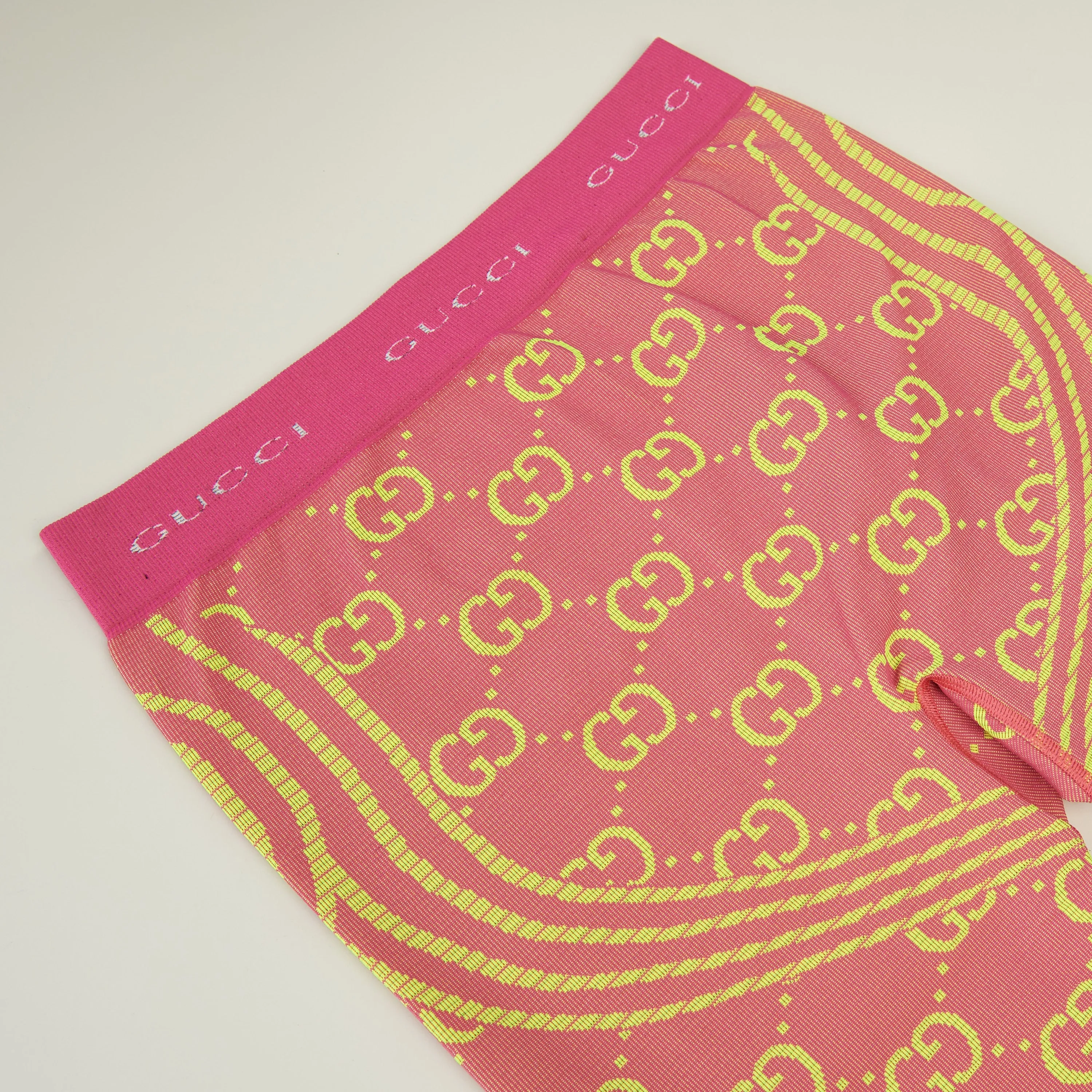 GG Jacquard Tubular Jersey Leggings In Fuchsia/Fluorescent Yellow