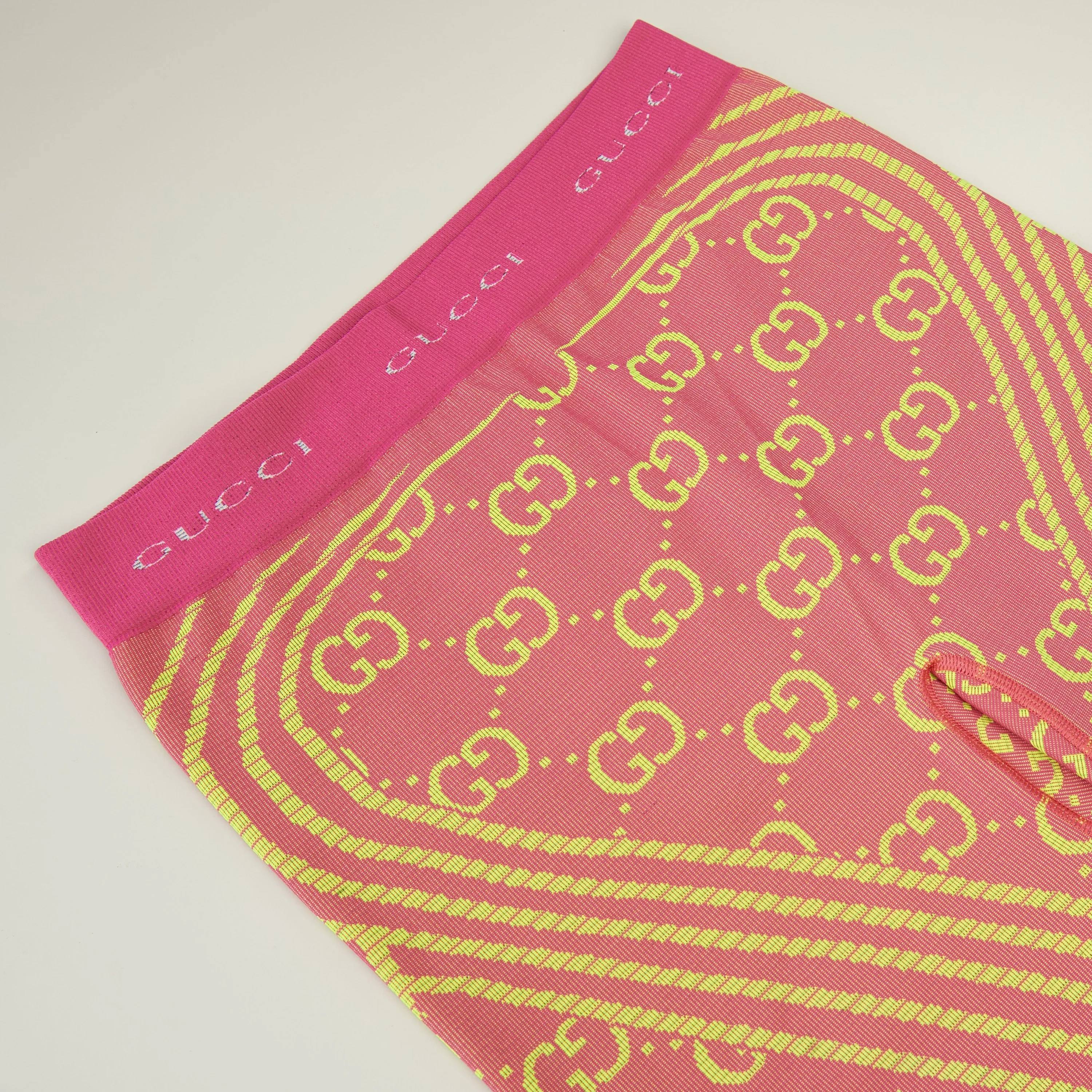 GG Jacquard Tubular Jersey Leggings In Fuchsia/Fluorescent Yellow