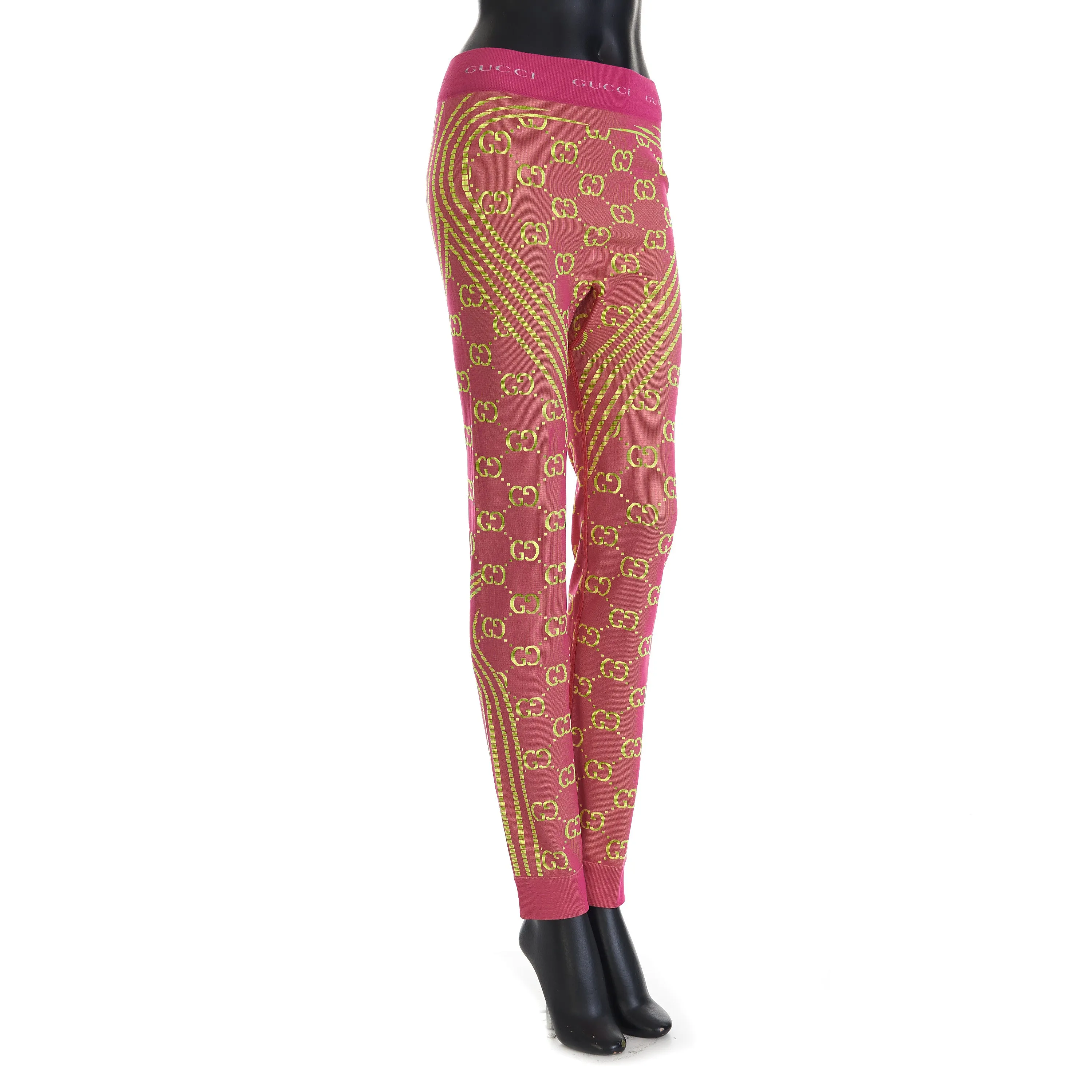 GG Jacquard Tubular Jersey Leggings In Fuchsia/Fluorescent Yellow