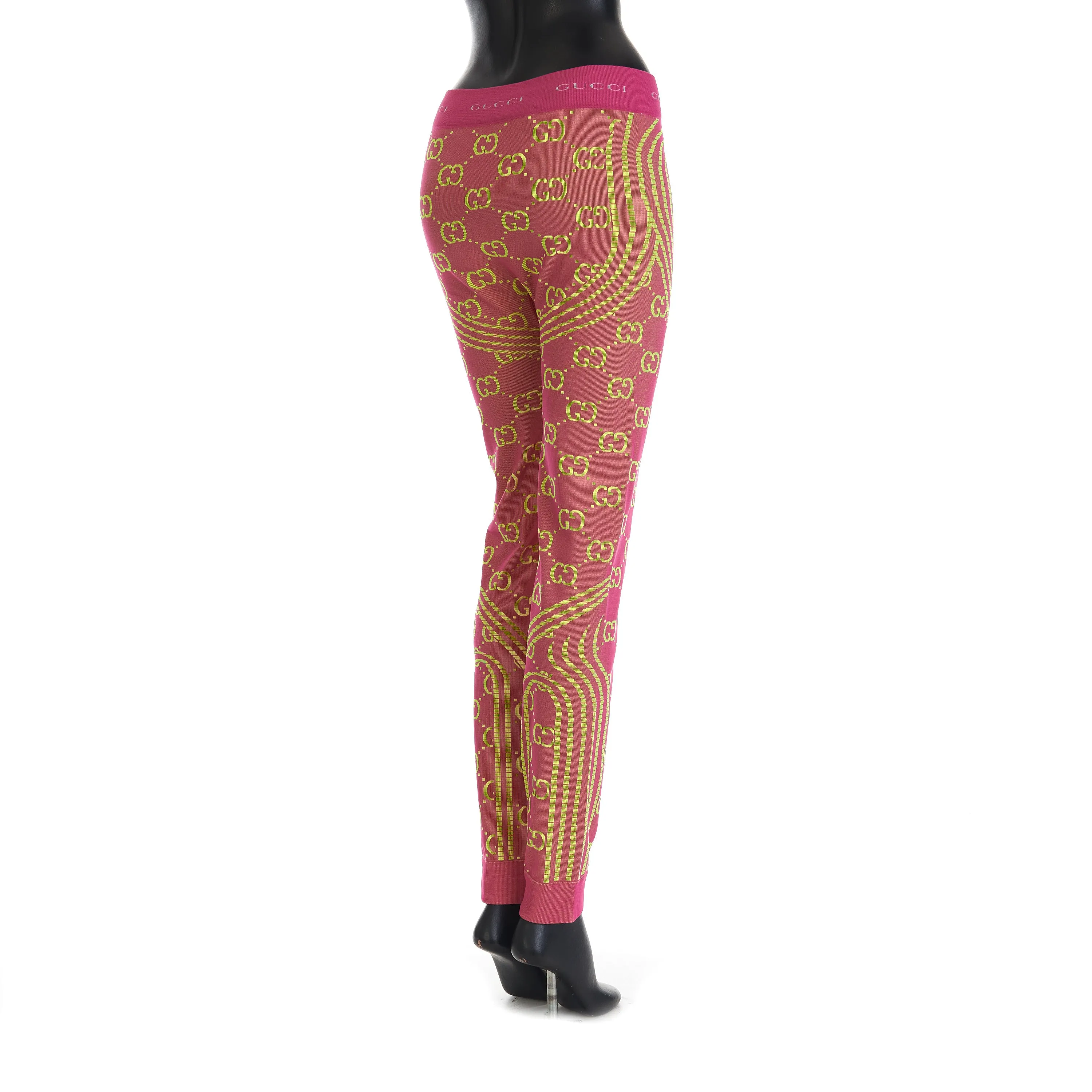 GG Jacquard Tubular Jersey Leggings In Fuchsia/Fluorescent Yellow