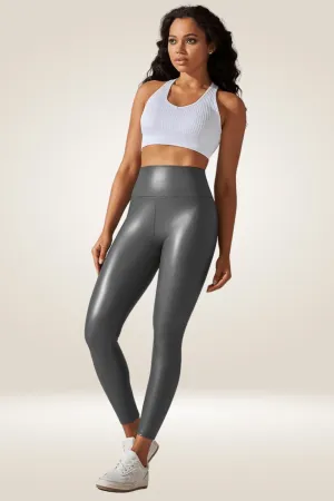 Gray High Waisted Faux Leather Leggings