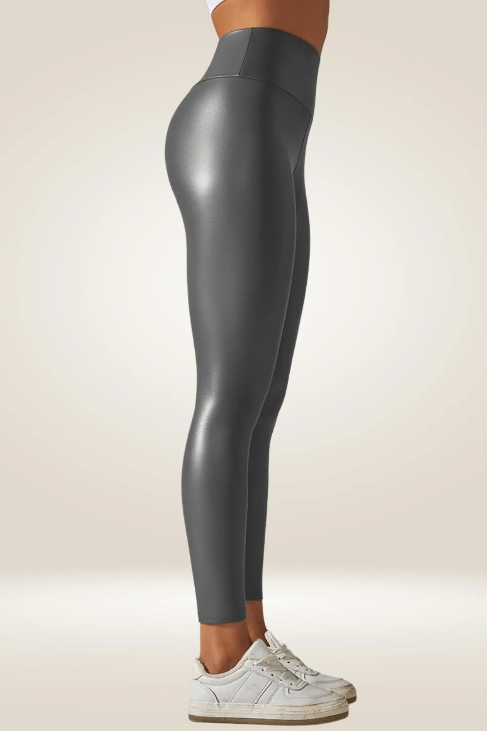 Gray High Waisted Faux Leather Leggings