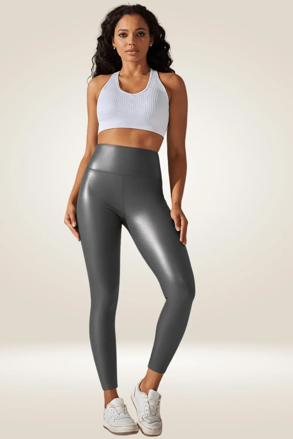 Gray High Waisted Faux Leather Leggings