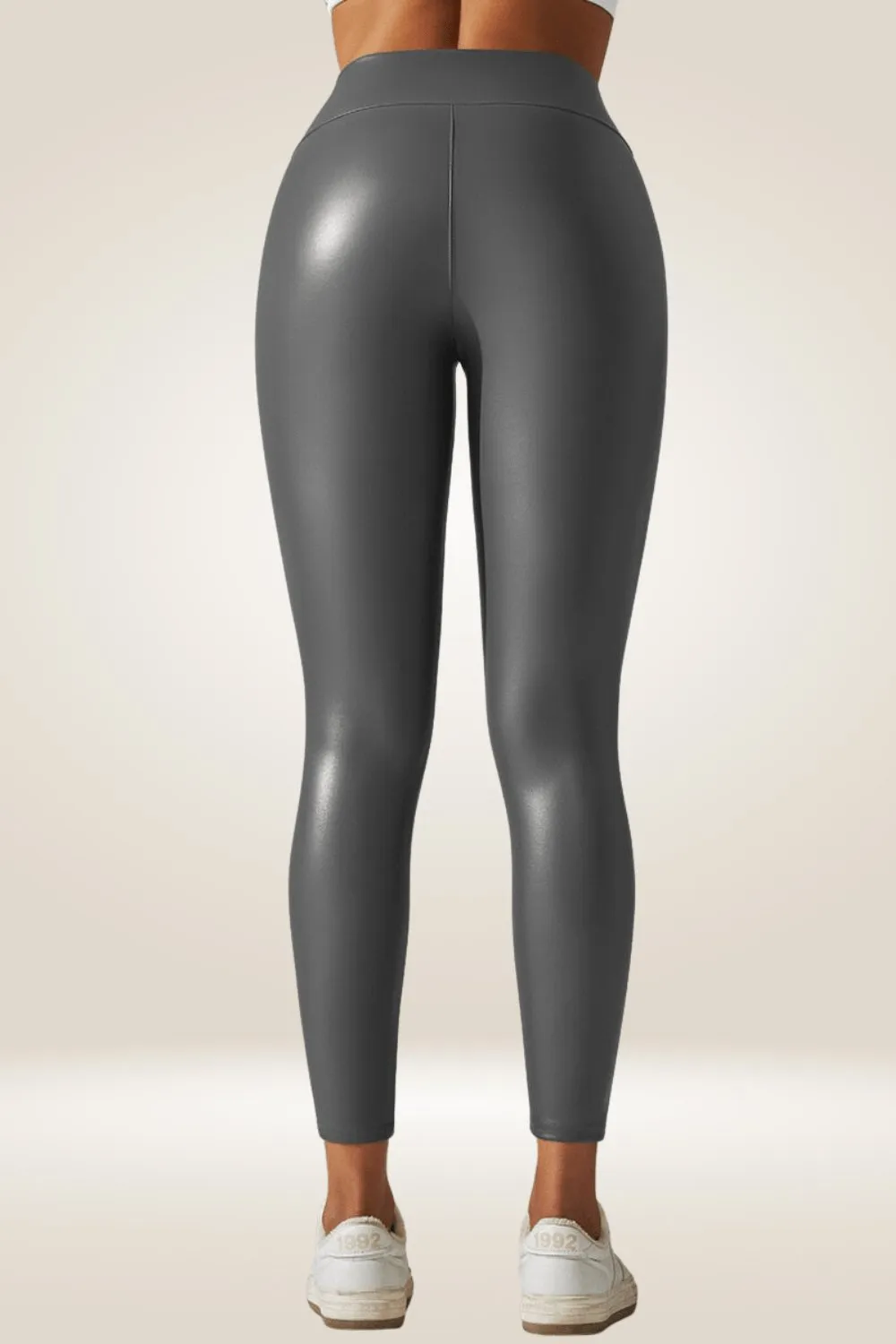 Gray High Waisted Faux Leather Leggings