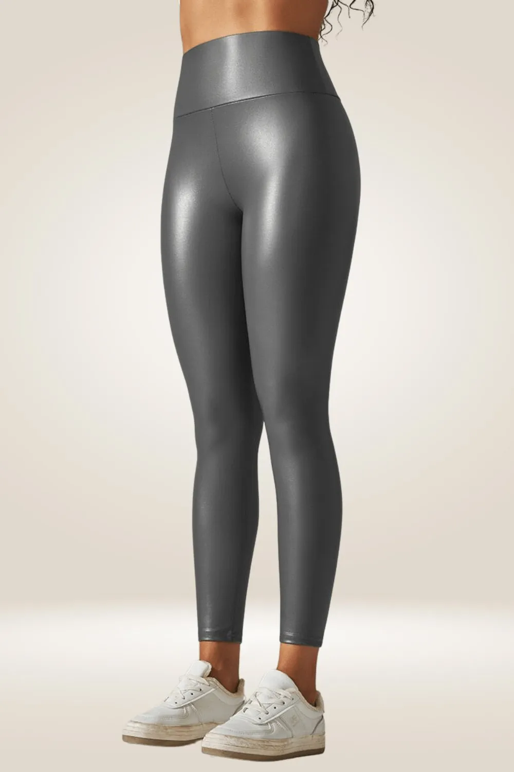 Gray High Waisted Faux Leather Leggings