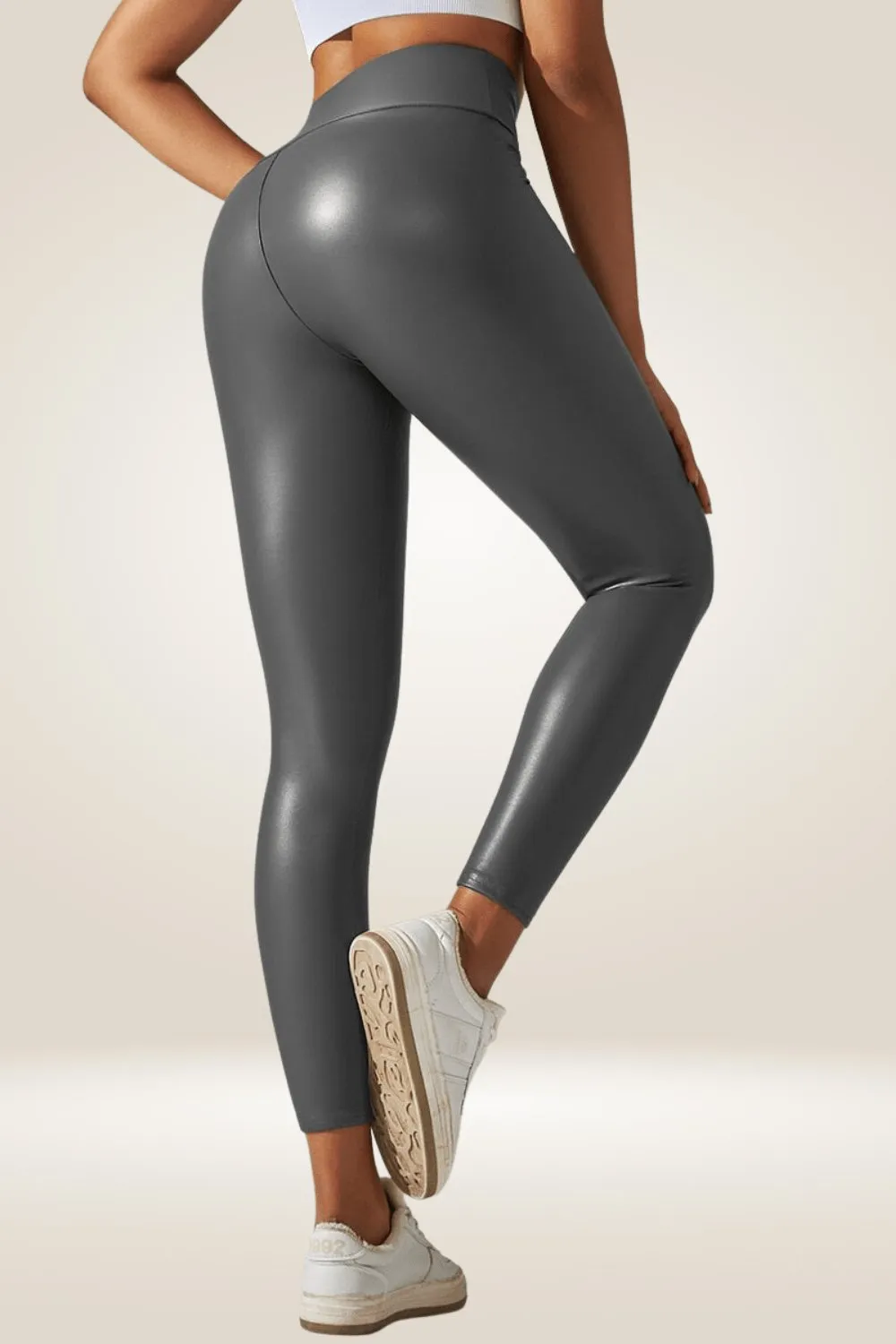 Gray High Waisted Faux Leather Leggings