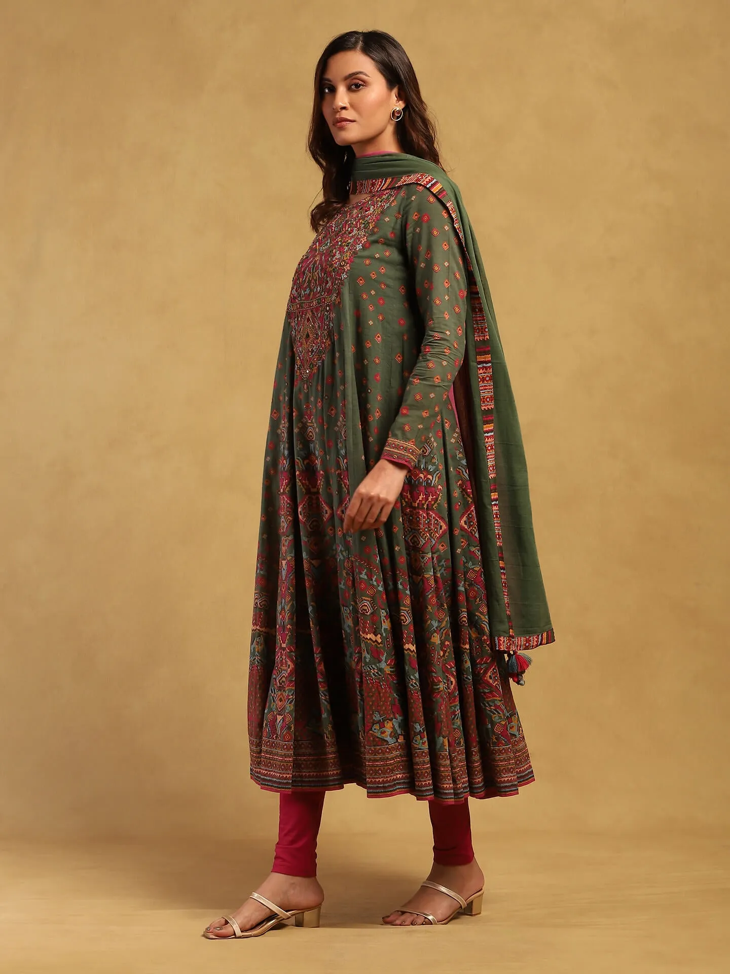 Green gopuram kurta set