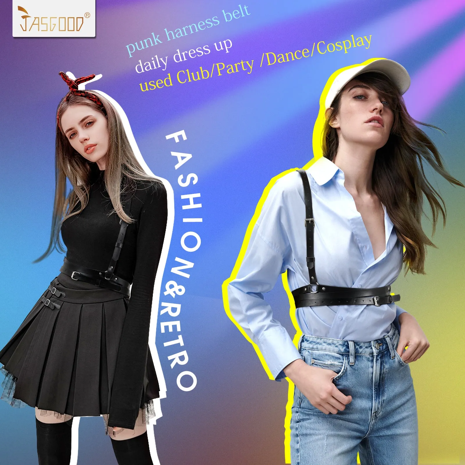 Halloween Punk Waist Belt Women Halloween PU Leather Skinny Body Adjustable Belts with Gothic Circle for Party by JASGOOD