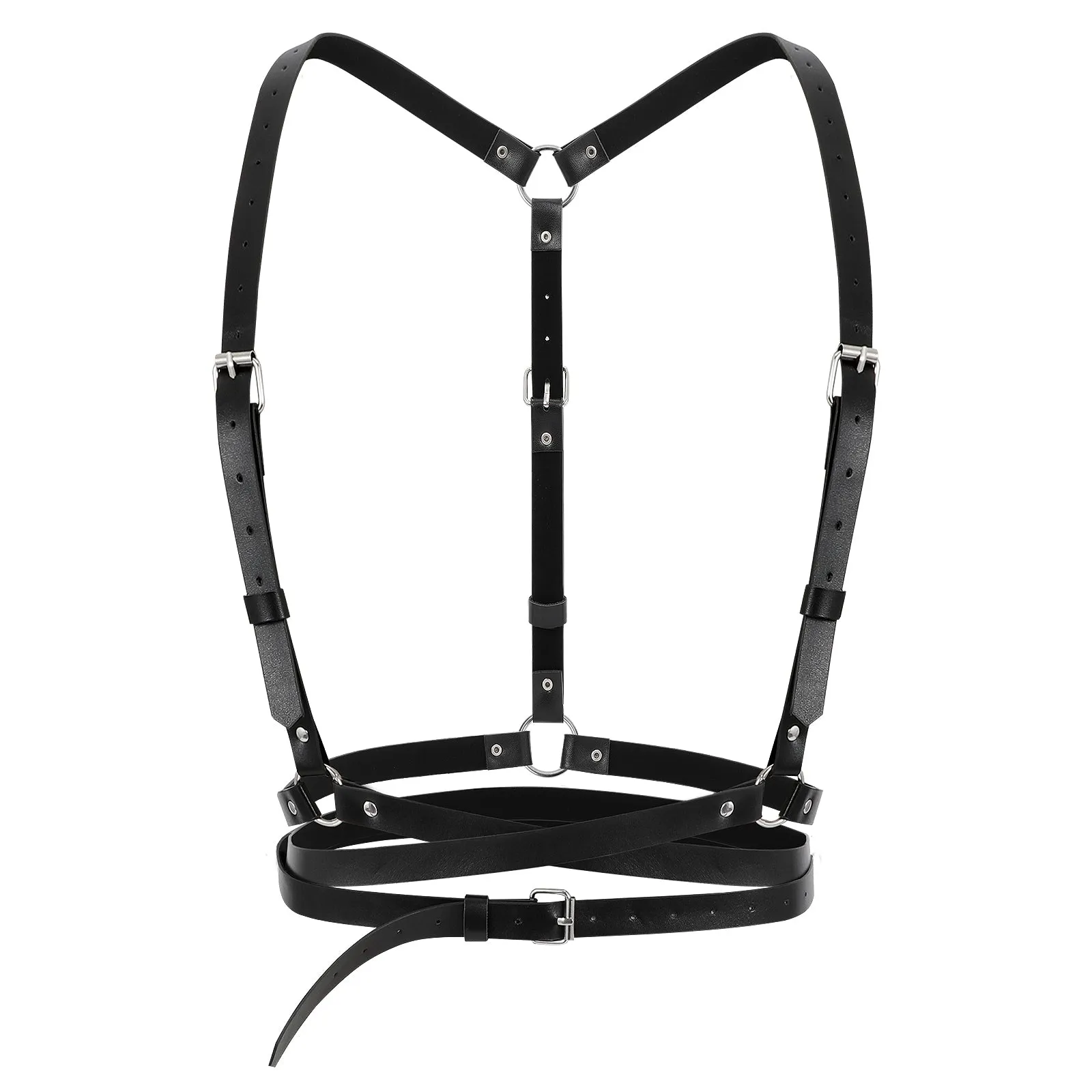 Halloween Punk Waist Belt Women Halloween PU Leather Skinny Body Adjustable Belts with Gothic Circle for Party by JASGOOD