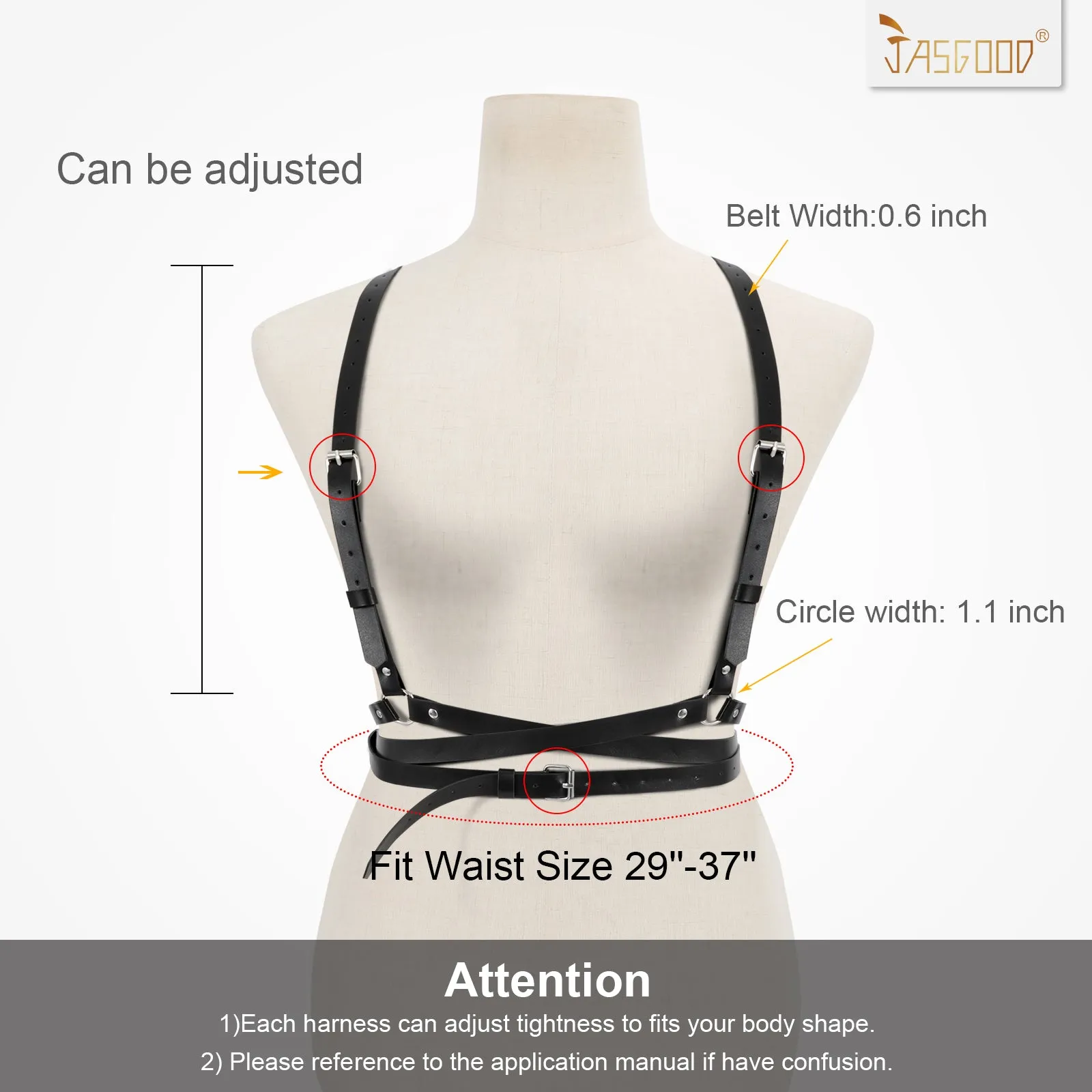 Halloween Punk Waist Belt Women Halloween PU Leather Skinny Body Adjustable Belts with Gothic Circle for Party by JASGOOD