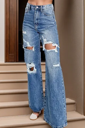 Hazel Blues® |  Distressed High Waist Bootcut Jeans